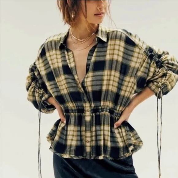 Free People We the Free Pacific Dawn Plaid Snap Front Shirt Medium - Picture 1 of 10